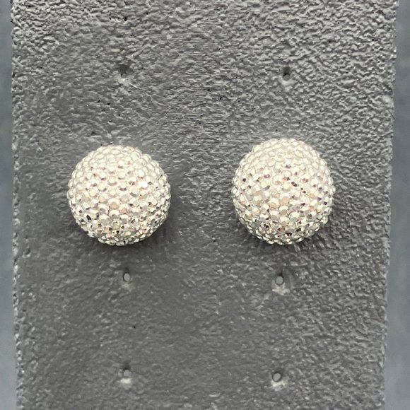 Pierced Earrings Silver Textured Ball Iridescent Sparkle Party Bling Glam - Picture 1 of 4